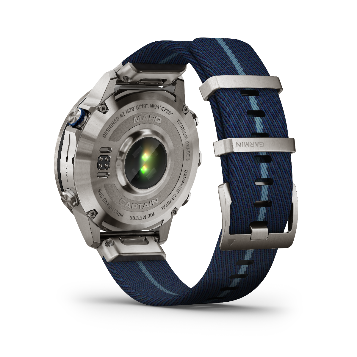 Garmin Captain Gen 2 luxury titanium tool watch with blue fabric strap