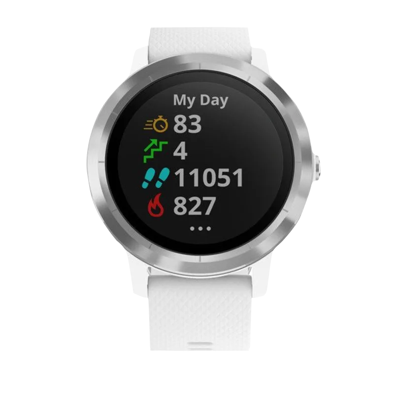 Garmin Vivoactive 3 smartwatch, white band with stainless steel bezel, certified refurbished