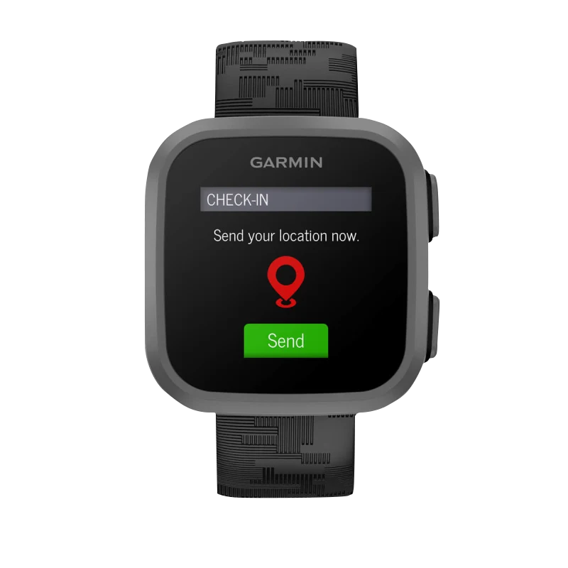 Garmin Bounce Black Camo smartwatch with grey bezel and camo-pattern strap