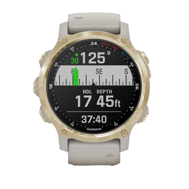 Garmin Descent Mk2S dive computer with light gold bezel and light sand silicone band (refurbished)
