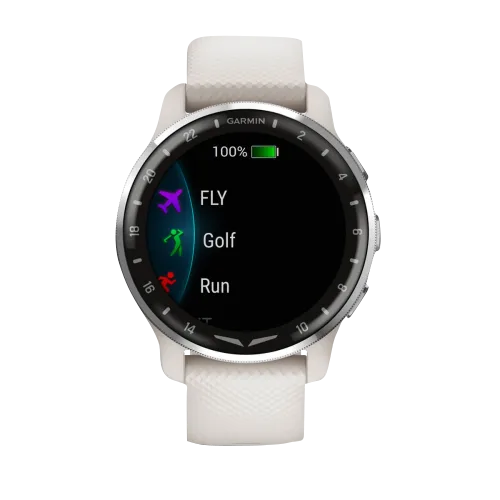 Garmin D2 Air X10 Aviator Smartwatch with white strap and round touchscreen
