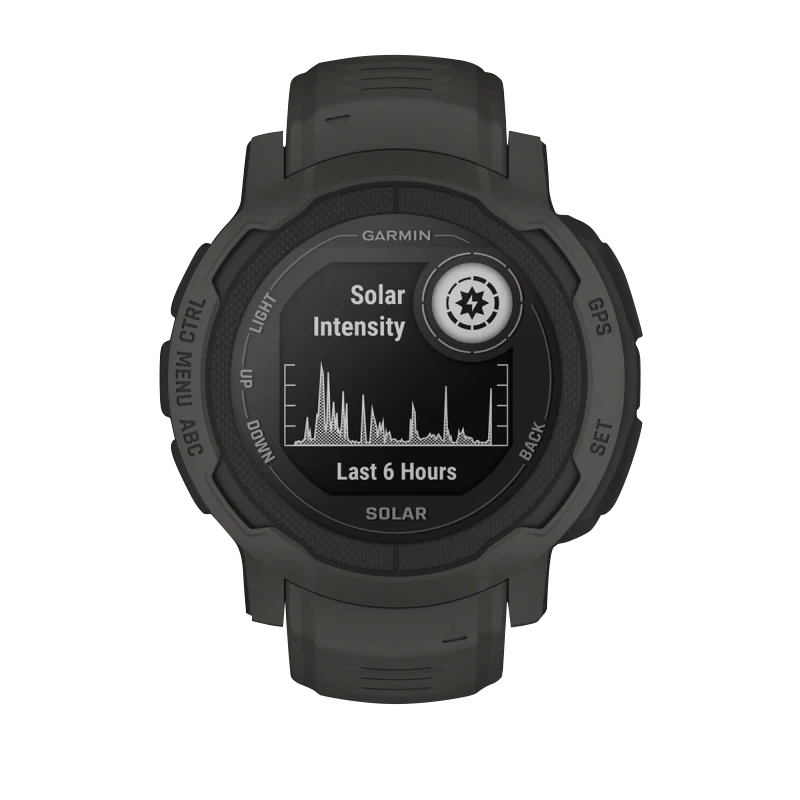 Garmin Instinct 2 Solar smart watch, graphite, certified refurbished by Garmin.