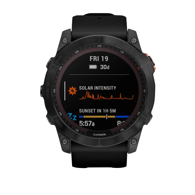 Garmin Fenix 7X Solar smartwatch, slate grey case with black band, certified refurbished