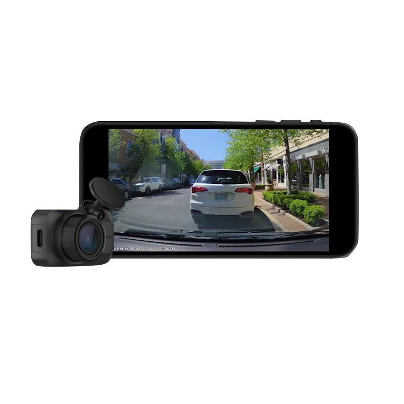 Garmin Dash Cam Mini 3 ultracompact 1080p dash cam with suction mount and live road view on display