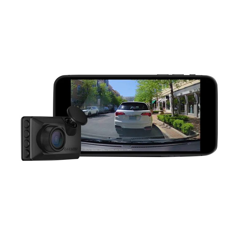 Garmin Dash Cam X110 dash cam with 1080p, 140° FOV and built-in Clarity Polarizer; two clearly visible items shown.