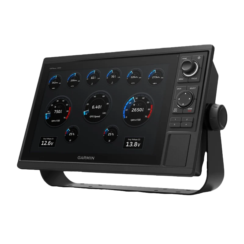 Garmin GPSMAP 1222 marine chartplotter with worldwide basemap, black display console.