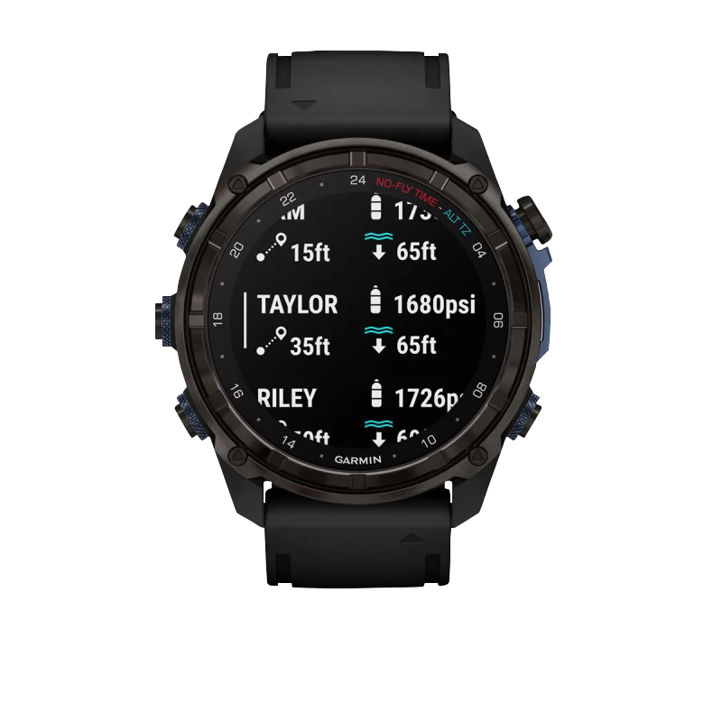 Garmin Descent Mk3i dive computer, 51 mm carbon gray DLC titanium case with black silicone band