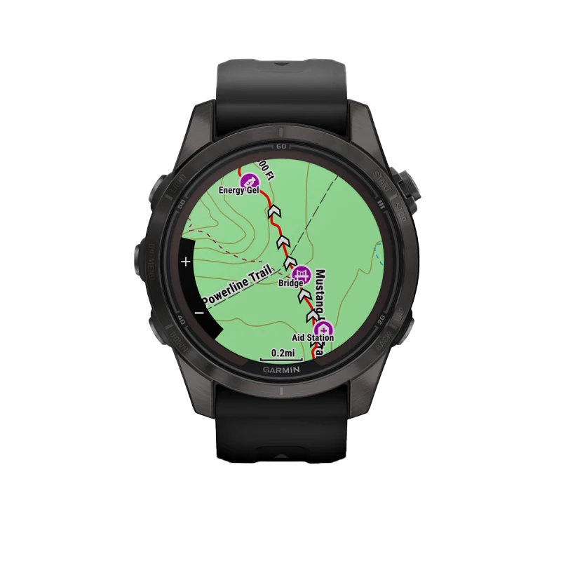 Garmin Fenix 7S Pro Sapphire Solar smartwatch, carbon titanium case, black band