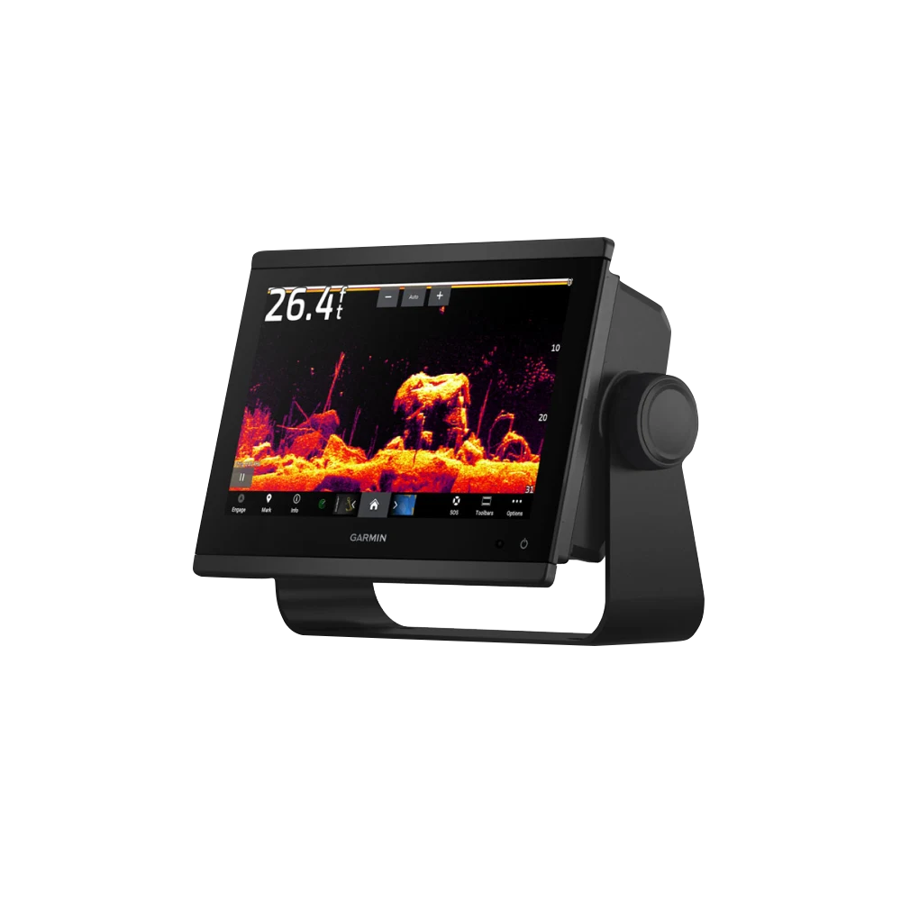 Garmin GPSMAP 943xsv marine chartplotter display on black stand