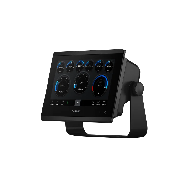 Garmin GPSMAP 743 Non-sonar with Mapping marine chartplotter on a black mounting stand