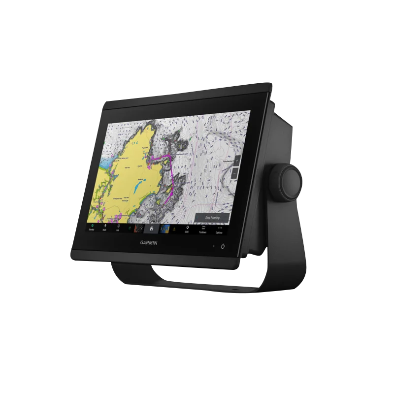Garmin GPSMAP 8612 marine chartplotter, black 12-inch display on stand with mapping