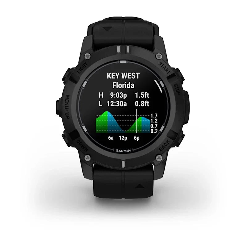 Garmin Descent G2 Dive Smartwatch, black with black band, rugged dive computer watch.