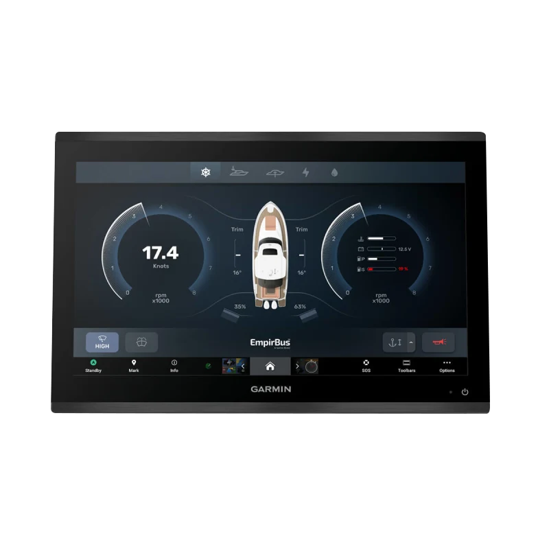 Garmin GPSMAP 9219 Premium Chartplotter with Navionics+ on a black bezel touchscreen display for navigation