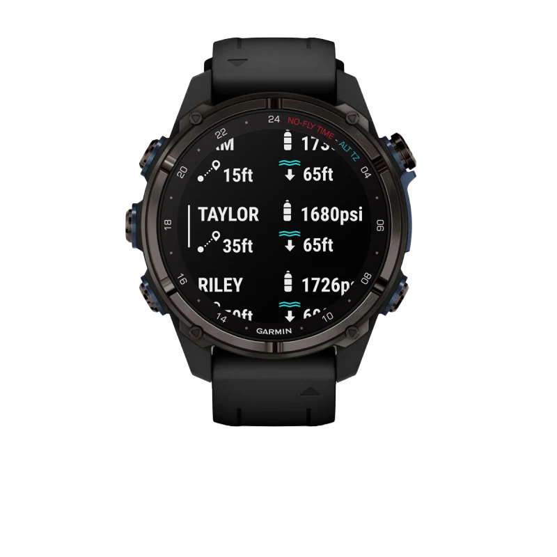 Garmin Descent Mk3i 43 mm carbon gray DLC titanium dive computer with black silicone band