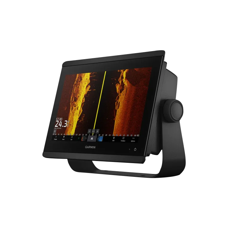 Garmin GPSMAP 8612xsv marine chartplotter with mapping and sonar, black display on mount