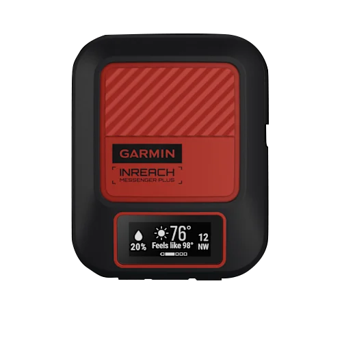 Garmin InReach Messenger Plus satellite communicator in red and black with display