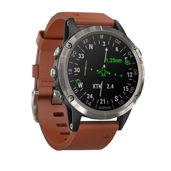 Garmin D2 Delta Aviator GPS smartwatch with brown leather band