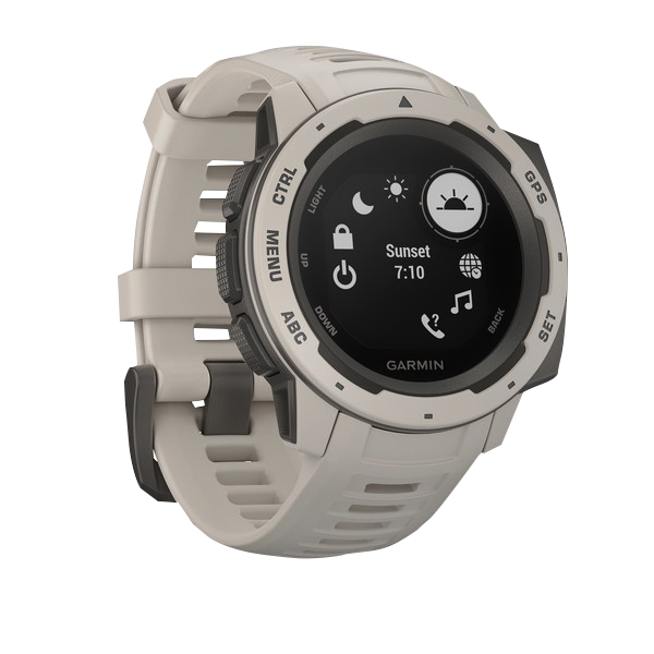 Garmin Instinct Tundra GPS Smartwatch (010-02064-01), beige rugged Garmin wearable with round display.