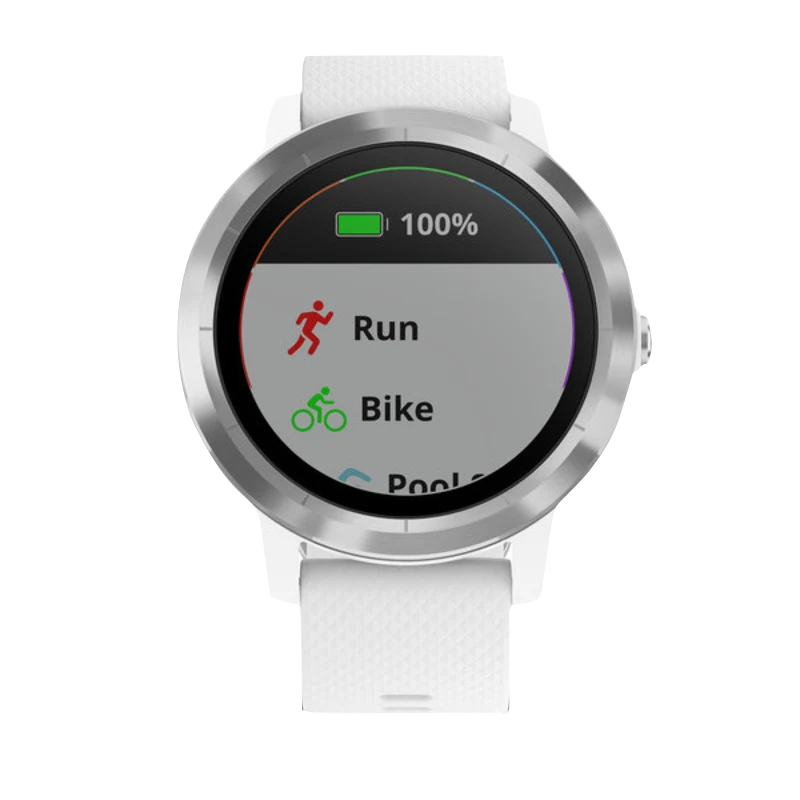 Garmin Vivoactive 3 smartwatch, white band with stainless steel bezel, certified refurbished