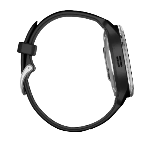 Garmin D2 Air X10 Aviator Smartwatch (010-02496-09), black silicone strap, silver case, side view