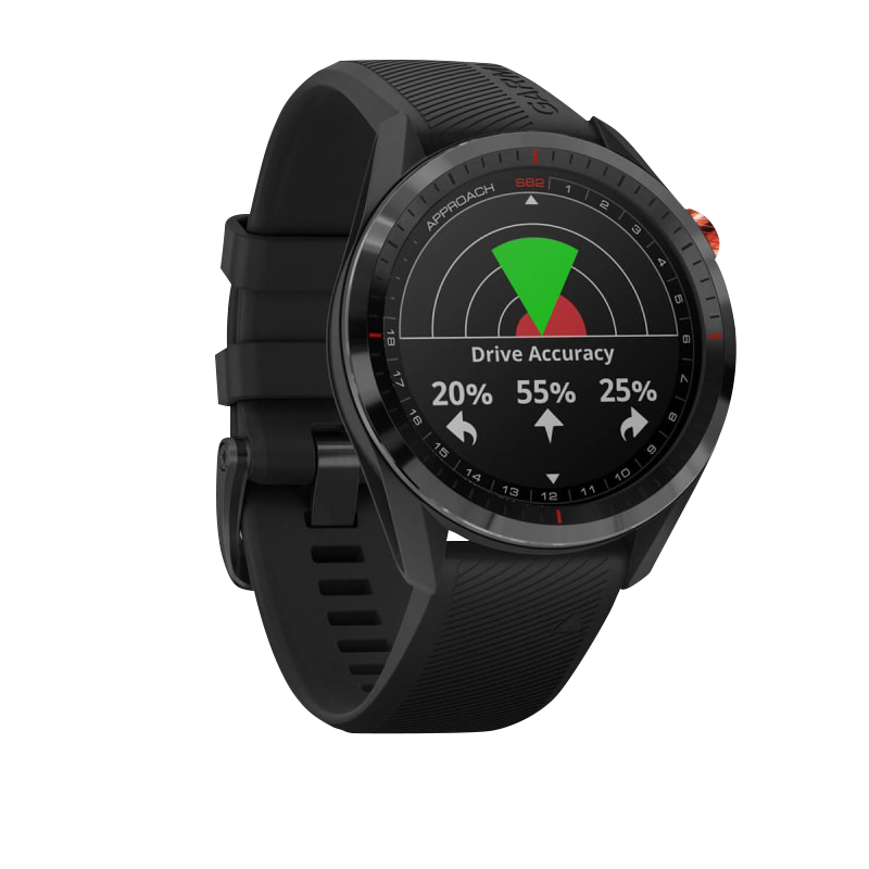 Garmin Approach S62 Smartwatch with black ceramic bezel and black silicone band, Garmin Certified Refurbished