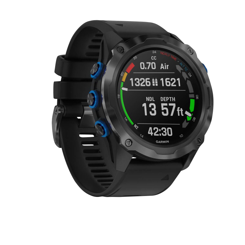 Garmin Descent Mk2i dive computer with titanium carbon gray DLC bezel and black band, refurbished