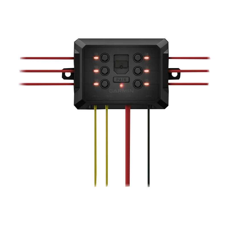 Garmin PowerSwitch certified refurbished device with multiple wiring leads and LED indicators