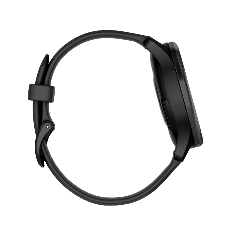 Garmin Vívomove Trend smartwatch with slate stainless steel bezel and black silicone band, certified refurbished
