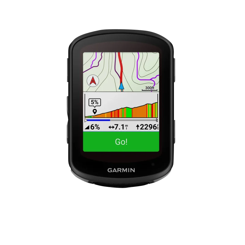 Garmin Edge 840 Solar bicycle computer, device only, black body with map display.