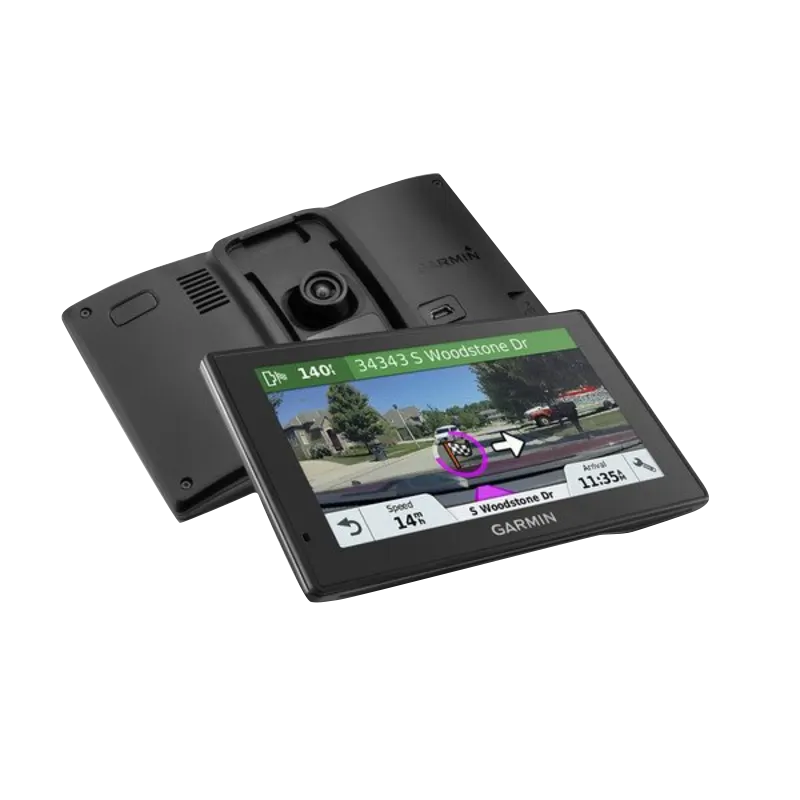 Garmin DriveAssist 51 LMT-S GPS navigation system, black, certified refurbished; front and back views (2 units shown)