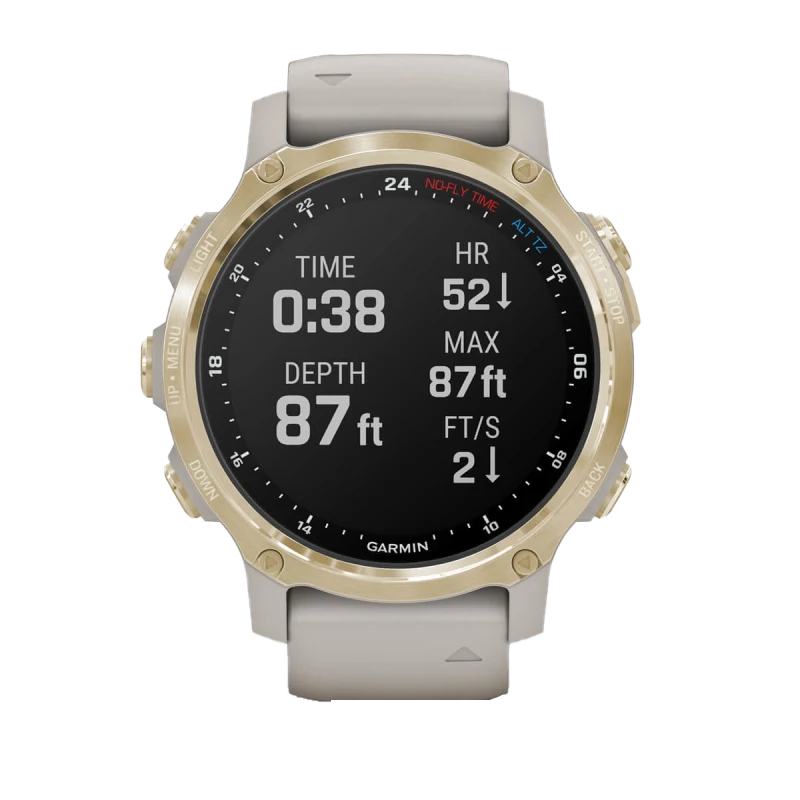 Garmin Descent Mk2S dive computer watch, light gold bezel with light sand silicone band, Certified Refurbished