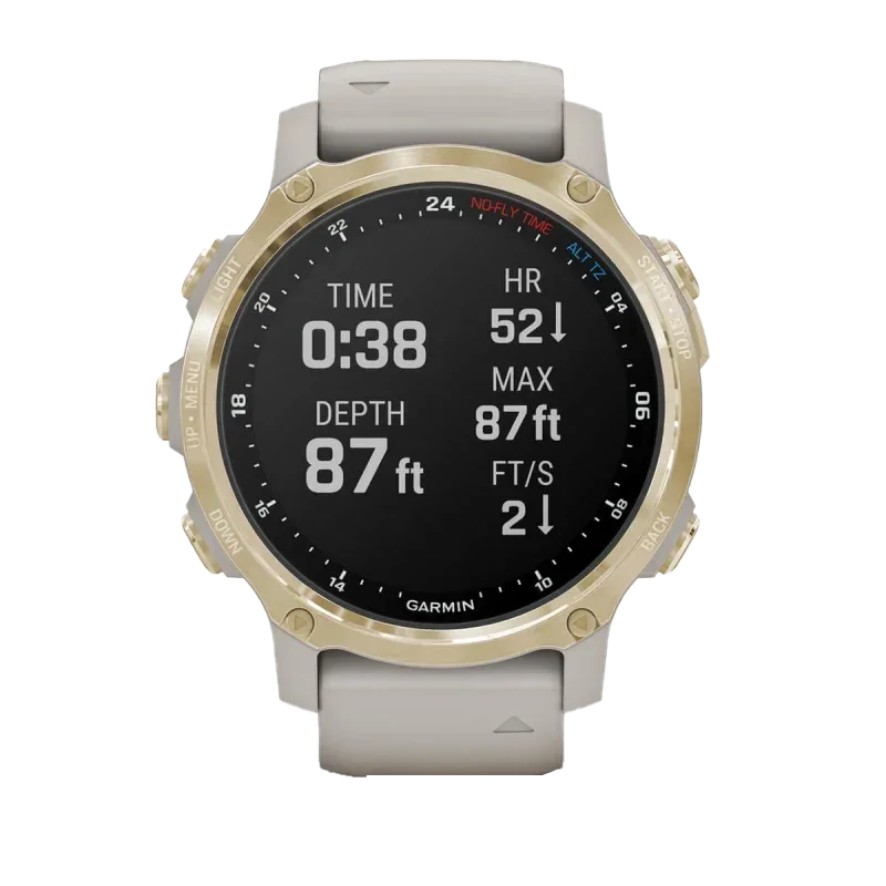 Garmin Descent Mk2S dive computer watch, light gold bezel with light sand silicone band, Certified Refurbished