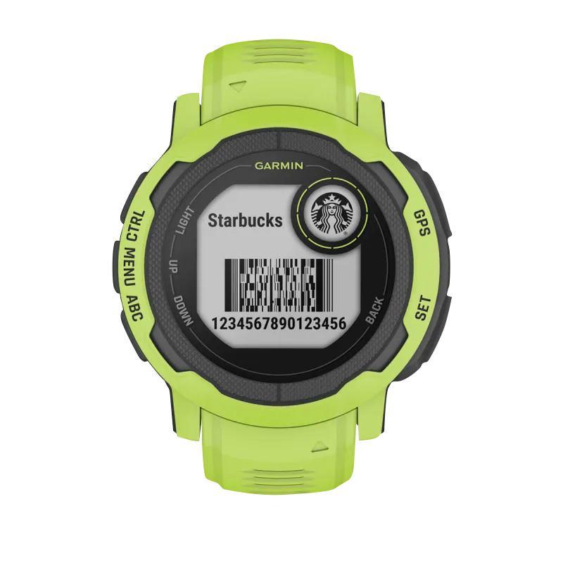 Garmin Instinct 2 smart watch in Electric Lime, Garmin Certified Refurbished.