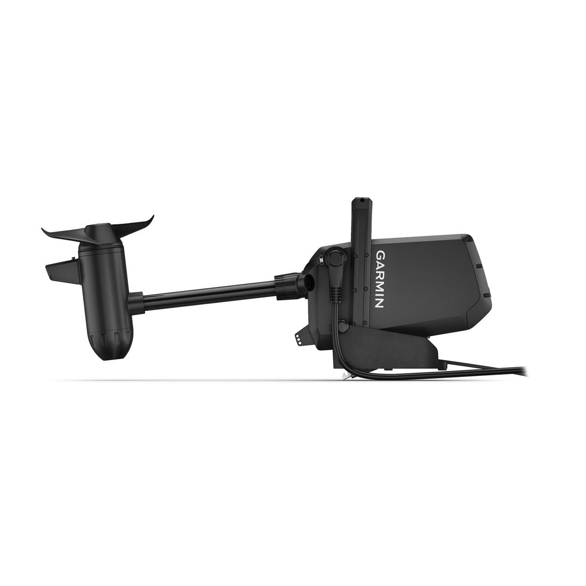 Garmin Force kayak trolling motor with black shaft, prop, and mounting bracket