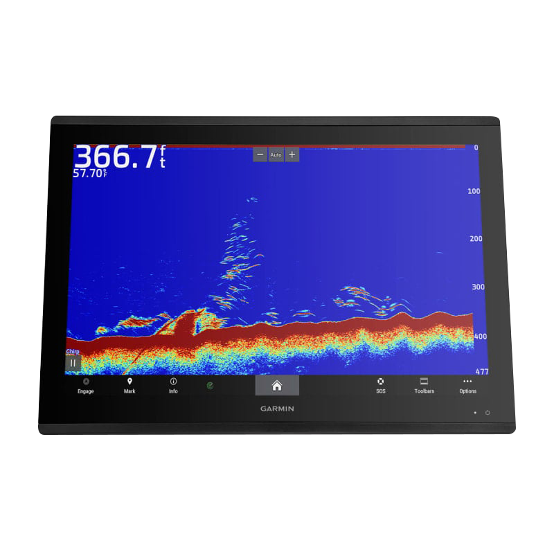 Garmin GPSMAP 8624 marine chartplotter with black bezel and sonar display