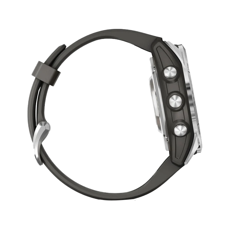 Garmin Fenix 7S Pro Solar smartwatch with graphite band and silver case