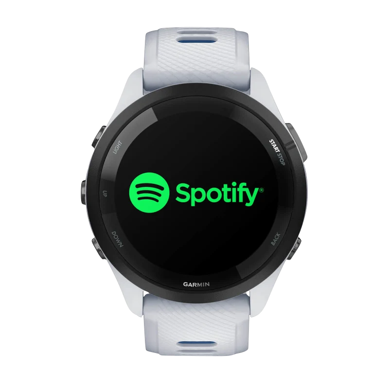 Garmin Forerunner 265, 46 mm Black Bezel with Whitestone Case and Whitestone/Tidal Blue Silicone Band (010-02810-01) by Garmin