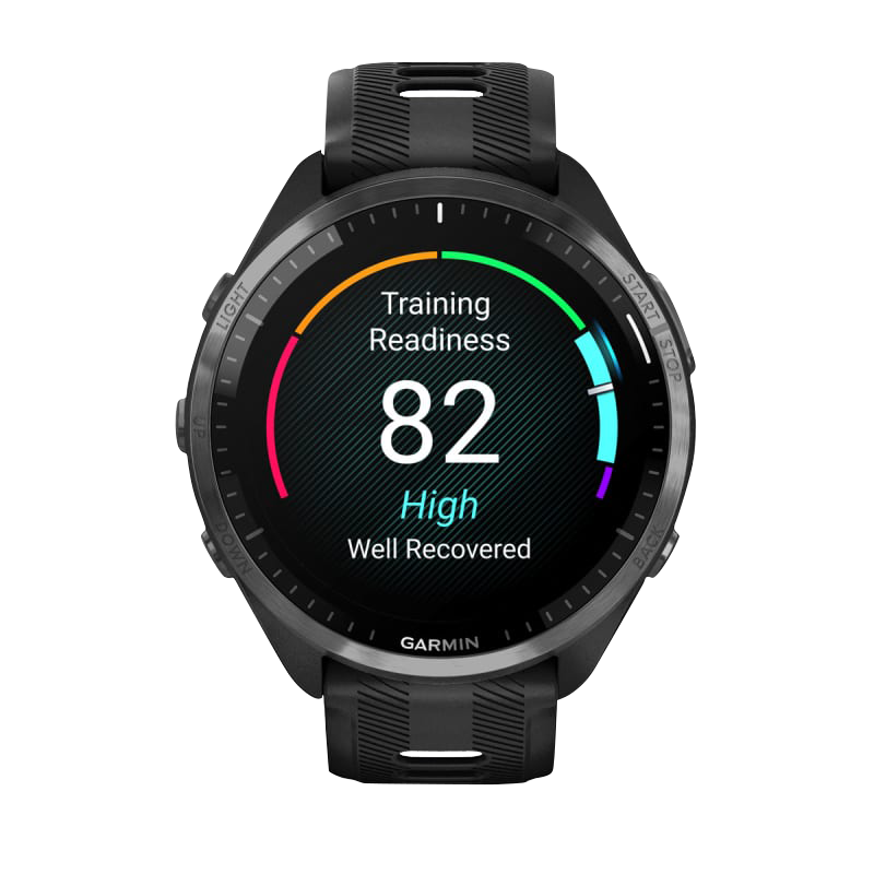 Garmin Forerunner 965, Carbon Gray DLC Titanium Bezel with Black Case and Black/Powder Gray Silicone Band (010-02809-00) by Garmin