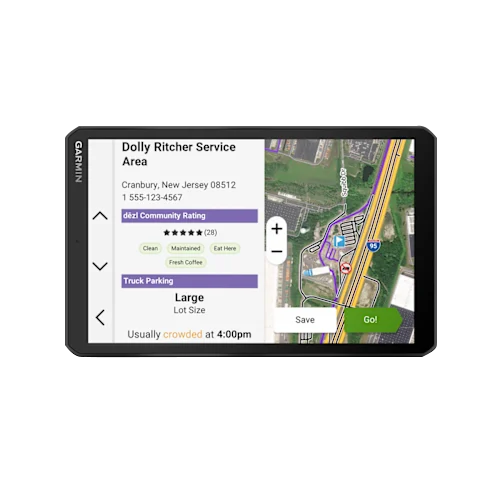 Garmin Dezl OTR820 8-inch GPS Truck Navigator in black with on-screen map
