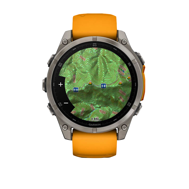 Garmin Fenix 8 smartwatch, 51 mm AMOLED Sapphire display, titanium case with Spark Orange/Graphite silicone band