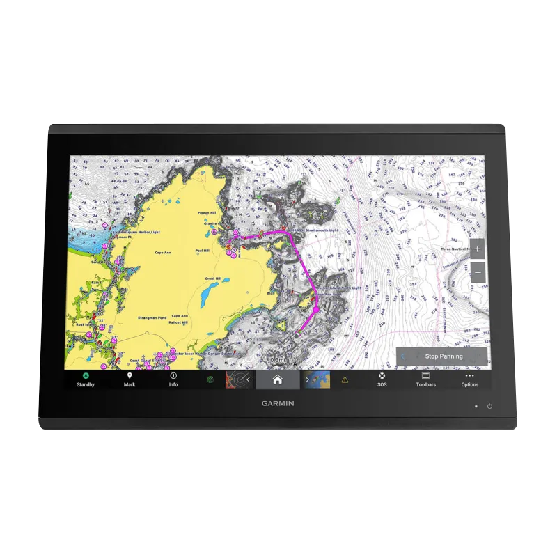GPSMAP 8622 marine chartplotter by Garmin with black bezel displaying nautical chart