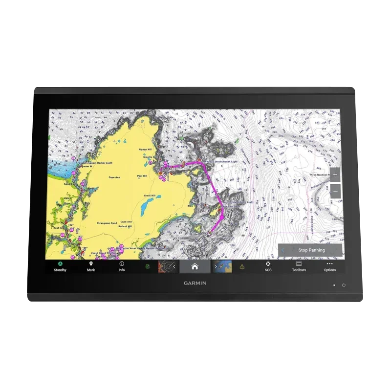 GPSMAP 8622 marine chartplotter by Garmin with black bezel displaying nautical chart
