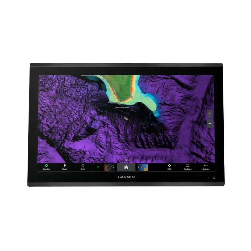Garmin GPSMAP 9022 Premium marine chartplotter display with black bezel and colorful topo basemap