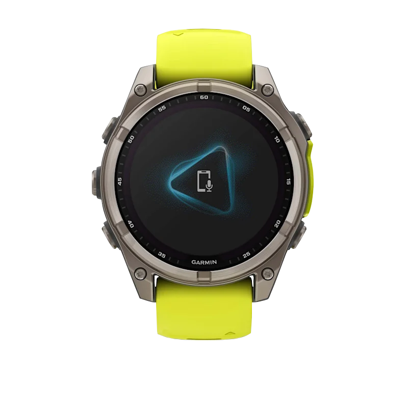 Garmin Fenix 8 smartwatch, 51mm Solar Sapphire Titanium case with amp yellow/graphite silicone band