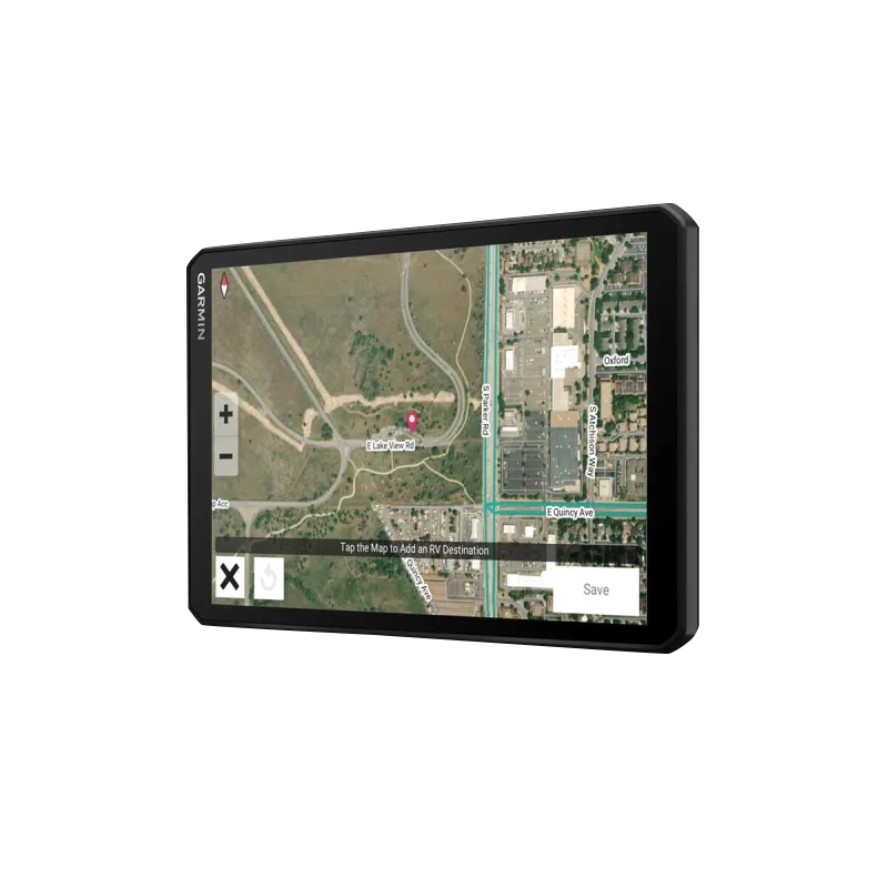 Garmin RV 895 8-inch RV navigation GPS with black bezel and detailed map display