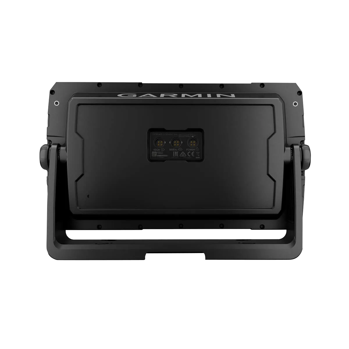 STRIKER Vivid 9sv fish finder by Garmin, black unit shown from rear with mounting bracket, without transducer