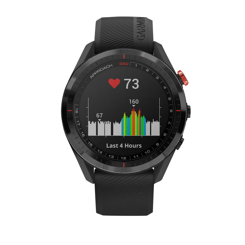 Garmin Approach S62 smartwatch with black ceramic bezel and black silicone band (certified refurbished)