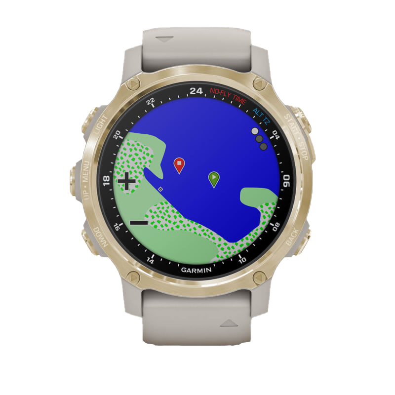 Garmin Descent Mk2S dive computer with light gold bezel and light sand silicone band, Garmin Certified Refurbished