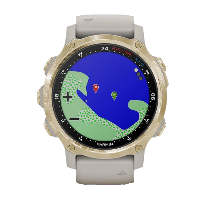 Garmin Descent Mk2S dive computer with light gold bezel and light sand silicone band, Garmin Certified Refurbished
