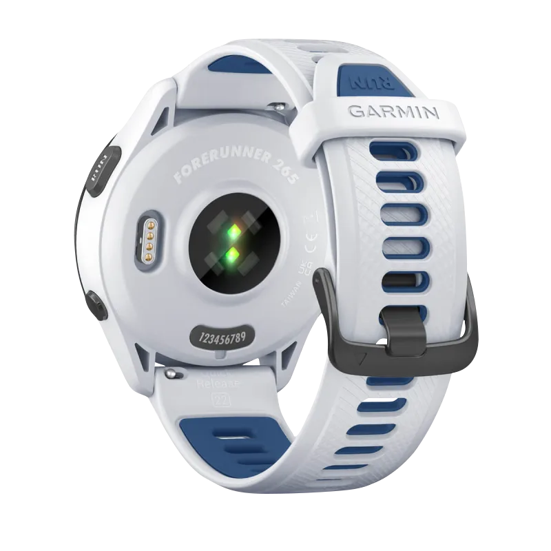 Garmin Forerunner 265 smartwatch with Whitestone case and Whitestone/Tidal Blue silicone band